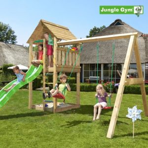 Jungle Gym Cabin legetårn komplet inkl. swing module xtra og rutschebane - 804-283SX
