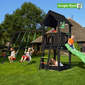 Jungle Gym Club legetårn komplet inkl. swing module xtra og rutschebane, grundmalet sort - 806-284SX
