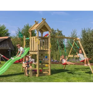 Jungle Gym Teepee legetårn komplet inkl. gyngemodul og grøn rutschebane 804-088S2G