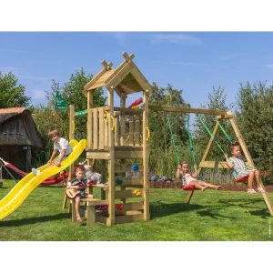 Jungle Gym Teepee legetårn komplet inkl. gyngemodul og gul rutschebane 804-088S2GU