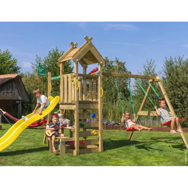 Jungle Gym Teepee legetårn komplet inkl. gyngemodul og gul rutschebane 804-088S2GU