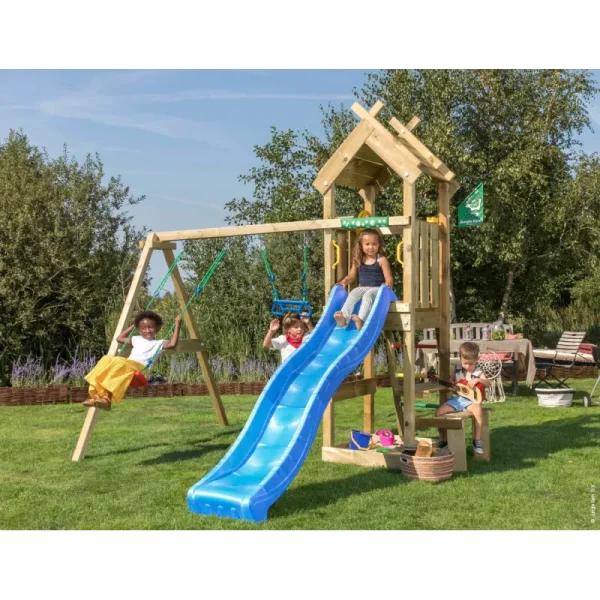 Jungle Gym Totem legetårn komplet inkl. gyngemodul og blå rutschebane 804-073S2B